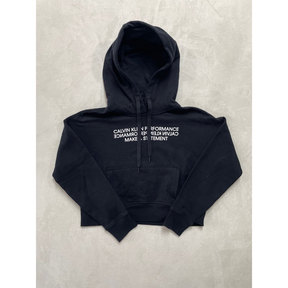 Calvin Klein Performance Womens Black Cropped Hoodie Make A Statement Small